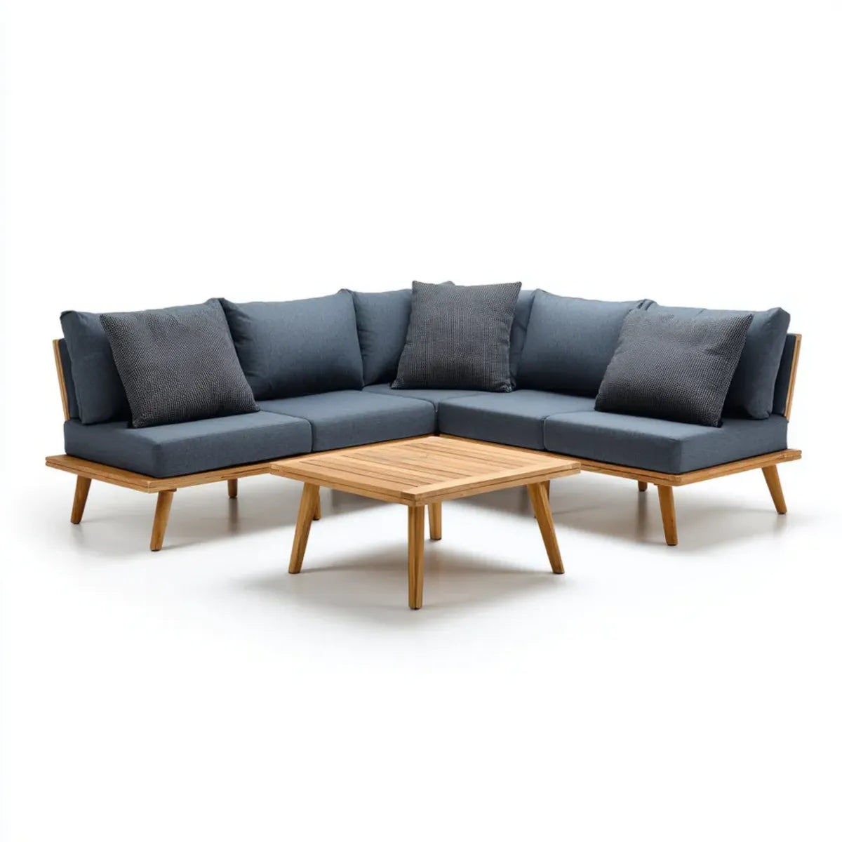Terrassensofa Ecklounge Set Anthrazit 220 x 220 cm Massivholz L-Form mit Couchtisch