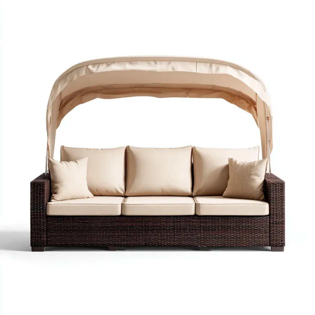 3-Sitzer Gartensofa mit Sonnendach Braun Beige 205 x 75 x 200 cm PE-Rattan Rechteckig