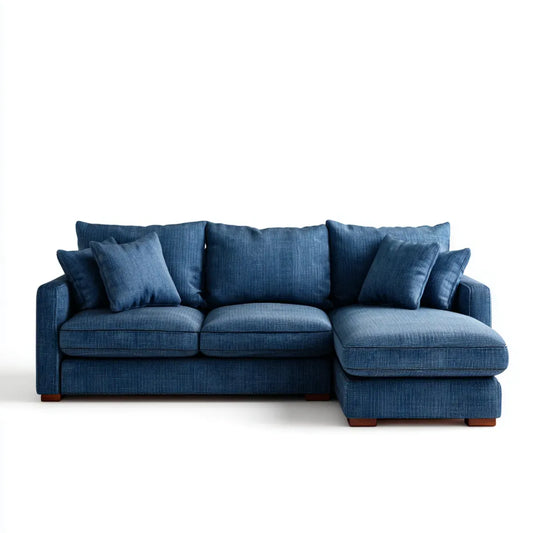 Ecksofa 3-Sitzer Dunkelblau 250 x 160 x 88 cm Polyester-Chenille L-Form mit Recamiere rechts