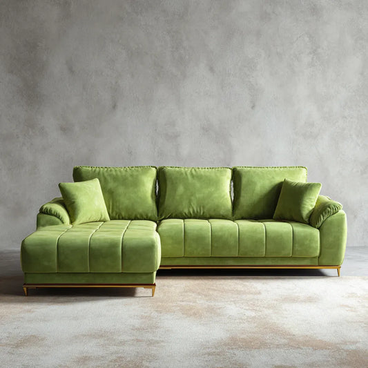 Ecksofa mit linker Recamiere Grün 280 x 165 x 86 cm Polyestersamt L-Form