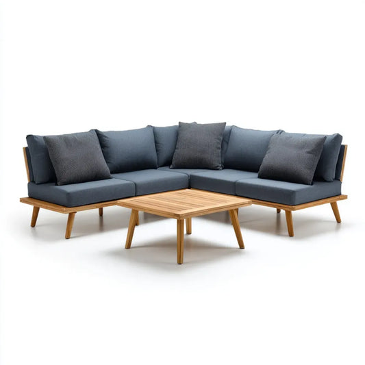 Terrassensofa Ecklounge Set Anthrazit 220 x 220 cm Massivholz L-Form mit Couchtisch