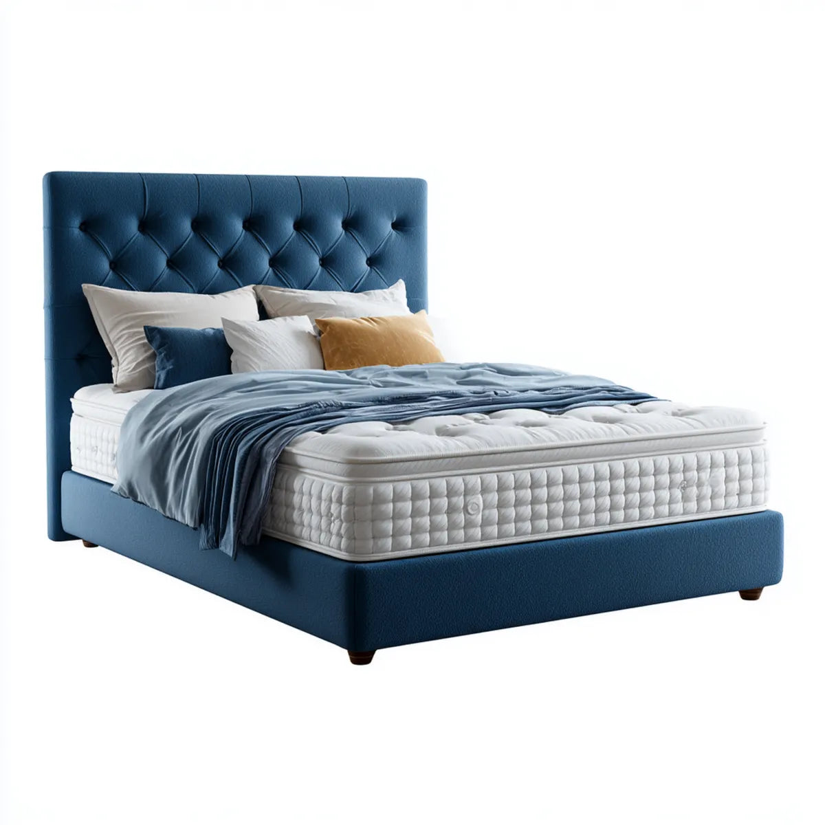 Polsterbett Doppelbett Dunkelblau 180 x 200 cm mit Polyesterbezug und Knopfheftung