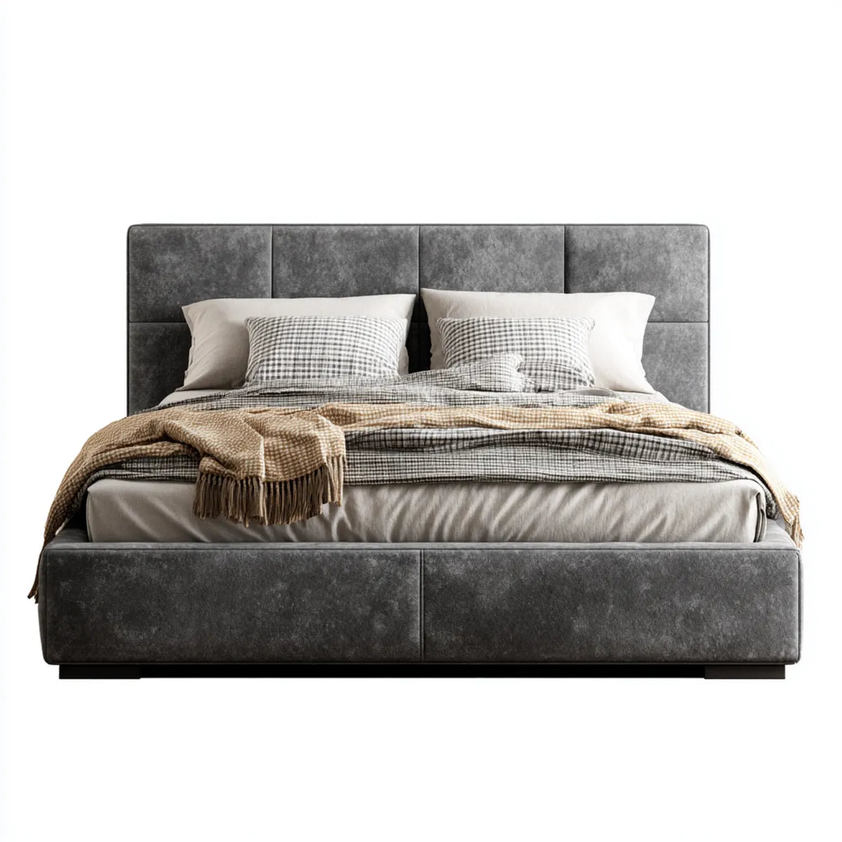 Doppelbett Polsterbett Dunkelgrau 180 x 200 cm Polyester Rechteckig