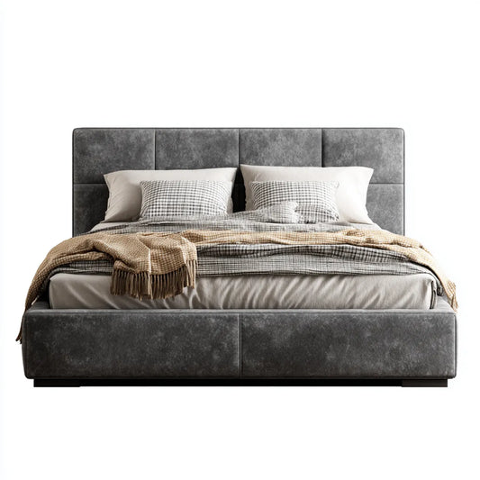 Doppelbett Polsterbett Dunkelgrau 180 x 200 cm Polyester Rechteckig
