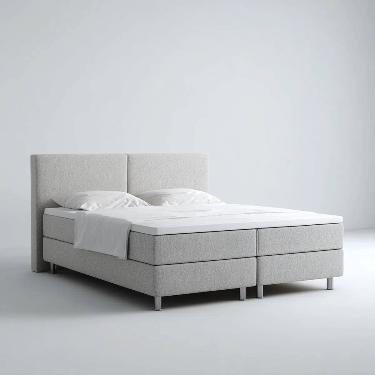 Boxspringbett Hellgrau 180 x 200 cm mit Polyesterbezug und geteiltem Kopfteil