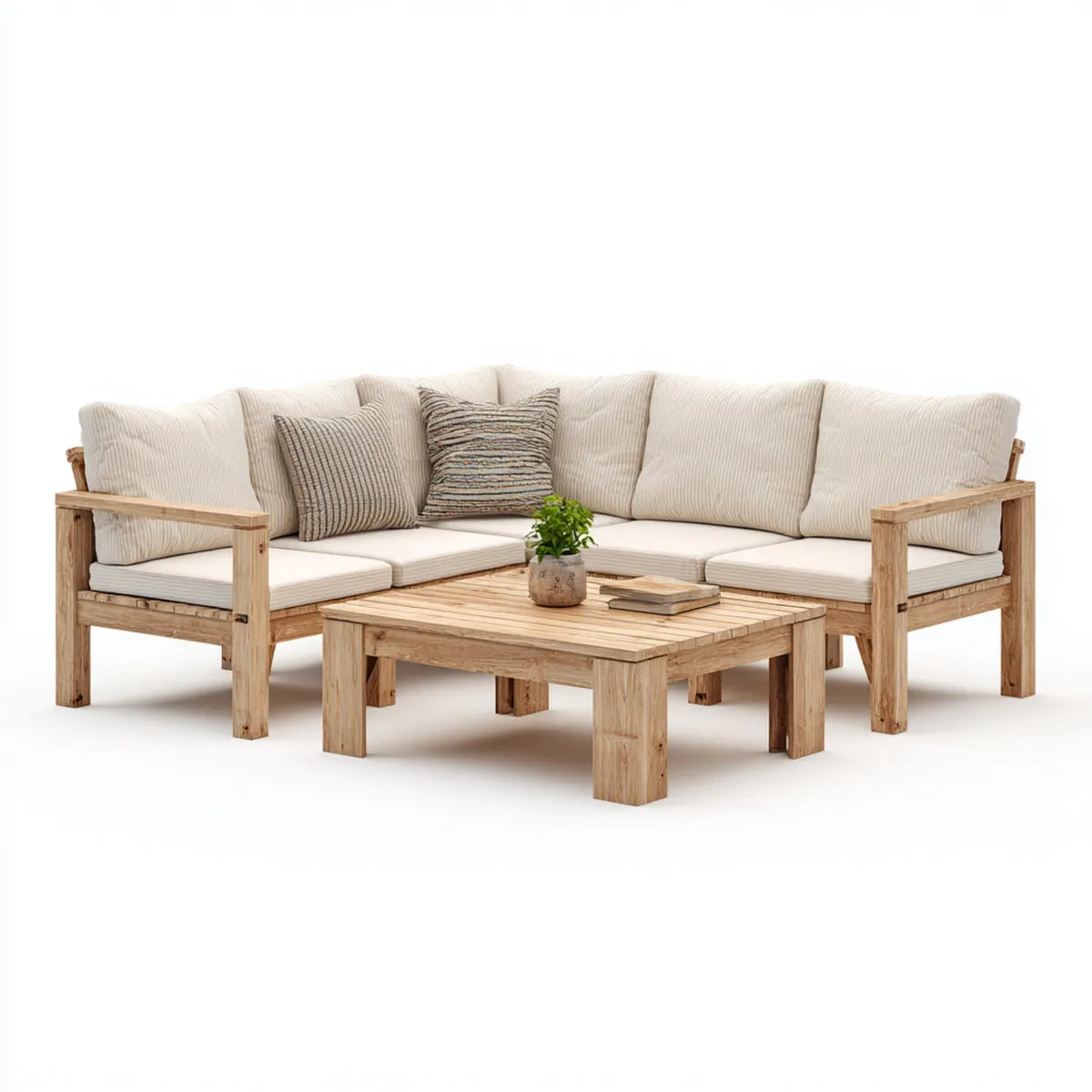 Terrassen Lounge Set Ecksofa Natur 250 x 250 cm aus Akazienholz mit Couchtisch 120 x 70 cm L-Form