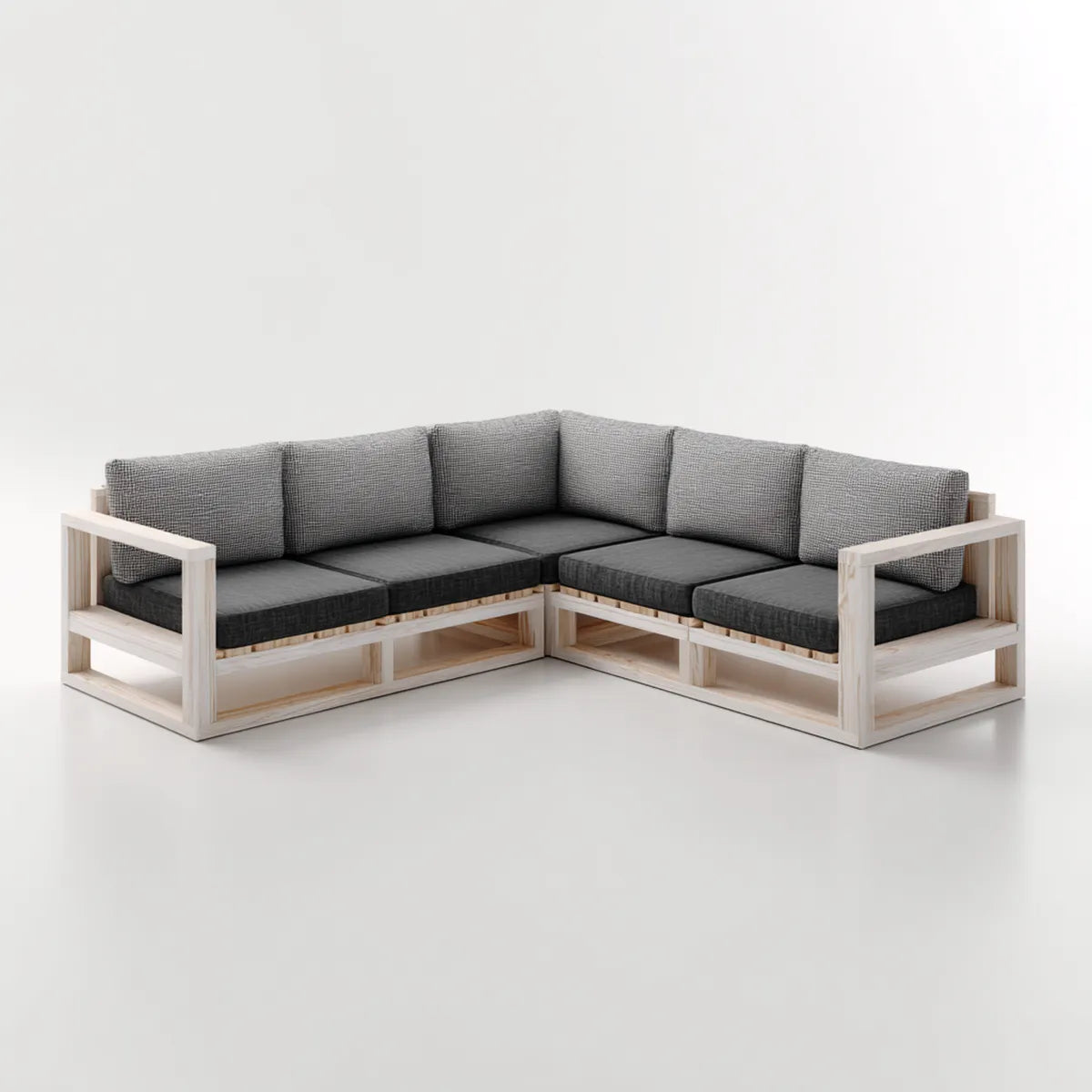 Terrassen Ecksofa Set 5-Sitzer Grau Natur 240 x 180 x 70 cm Massives Kiefernholz Polyester L-Form