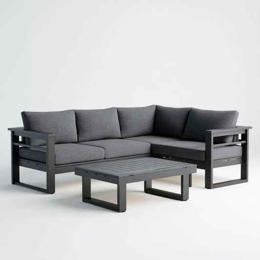 Lounge-Set Ecksofa mit Couchtisch Anthrazit 220 x 220 cm Aluminium Polyester rechteckig